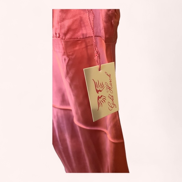 Gold Hawk 100% Silk Camilla Rose Satin Y2K 90s Green Lace Slip Dress NWT Size M - Picture 6 of 6